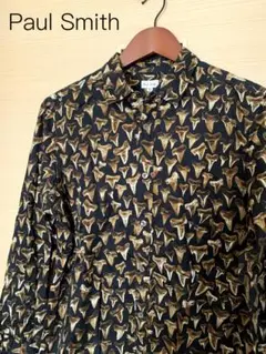 Paul Smith デザインシャツ キノコ 総柄 黒 L