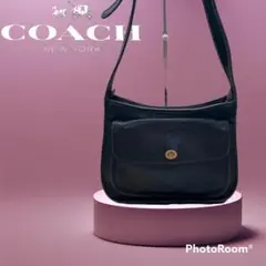 オールドコーチ ブラック レザー ショルダーバッグ ターンロッククラブタンレザー