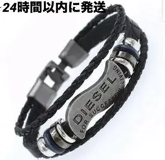 新品未使用　DIESEL ディーゼル　レザーブレスレット　ロゴプレート　バングル