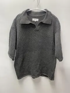 MONO-MART ポロシャツ 透かし編みメッシュニット チャコールグレーM