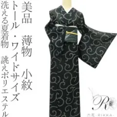 美品 洗える夏着物 誂えポリ トール・ワイド 薄物 小紋 着物 A3477