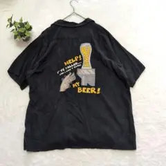 【HOUSTON】ヒューストン　ボーリングシャツXL ビール　Beer 刺繍　黒