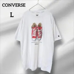 コンバース　Tシャツ　 赤いスニーカー ホワイト　L