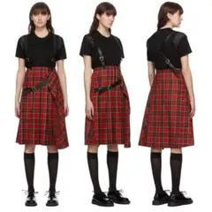noir kei ninomiya ウールタータンチェックサスペンダースカート