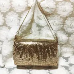 ゴールド メタリックシークインパーティーバッグ　2ウェイタイプ　未使用品
