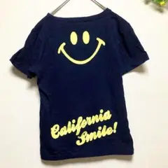 スマイリーフェイス【M】半袖Tシャツ ニコちゃん 刺繍 ネイビー 綿100%