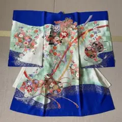 お宮参り　着物　女の子　産着　花紺色　クリーニング済み
