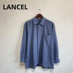 LANCEL 長袖シャツ 透け感 さらさら ロゴ刺繍 日本製 ブルー L