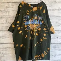 古着 ギルダン Tシャツ ブリーチ タイダイ ビッグサイズ ダークグリーン2XL