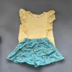 イエローフリルTシャツと水色ショートパンツ（アリエル）セット　100cm