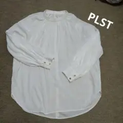 PLST プラステ　プリーツ ブラウス 長袖シャツ　トップス　ホワイト　シアー
