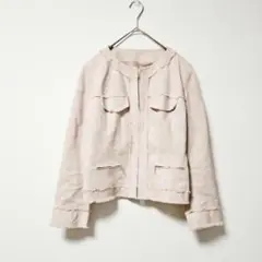 美品★【JURIAE】ジュリア ノーカラージャケット 長袖 ピンク (M)