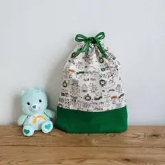 ハンドメイド☆　HELLOカエル　お着替え袋・体操着袋　グリーン