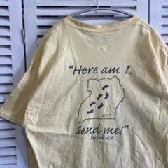 スーベニア Tシャツ 古着 黄色 足跡 地名 バックプリント イラスト