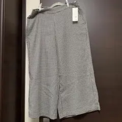 LL ストレッチ素材 ワイドパンツ 白黒チェック
