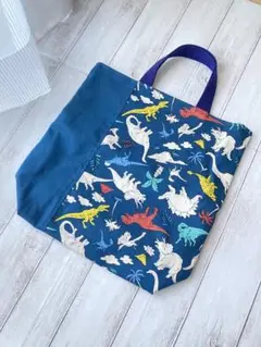 恐竜柄上履き袋　ネイビー