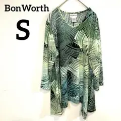 きれいめ♡BonWorth【S】グリーンパターン 五分袖チュニック