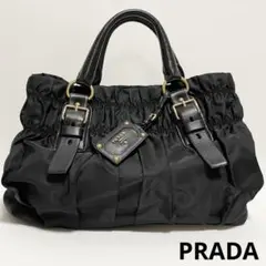 【極 美品】PRADA プラダ ハンド トート バッグ ナイロン レザー 黒