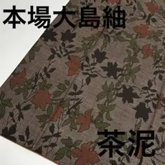 着物 本場大島紬 茶泥 正絹 草花 粋な絣柄 紬着物 U-8117