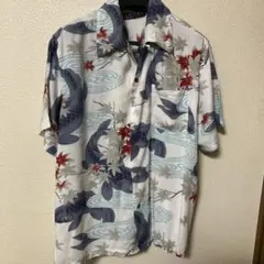 鯉　かえで　流水　模様 和柄アロハシャツ 古風 派手 紅葉 サイズ　Ｌ　used