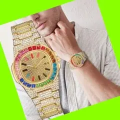 ❤☆新品❤ラグジュアリーウォッチジュエリーCZレインボーダイヤゴールド腕時計