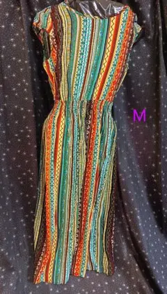 ストライプ柄 マルチカラー ワンピース M