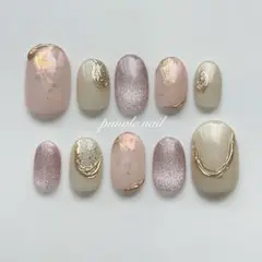 【現品】ネイルチップ　奥行き　マグネット　うるちゅる　ピンク　ベージュ　ラメ