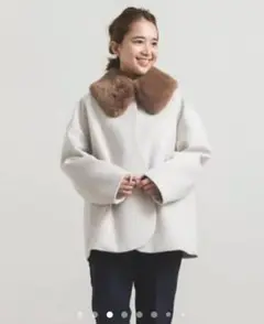 【yori✮美品】ノーカラーウールショートコート