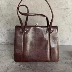 【ハンドバッグ】 がま口 内ポケット ブラウン レディース
