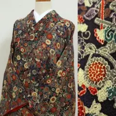 濃色に亀甲や草花 小紋