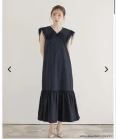 fit more チュールフリルセーラーカラーワンピース　ロング