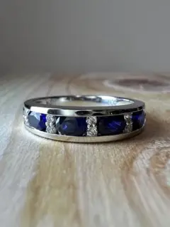 サファイア 0.94ct ダイヤ 0.11ct pt900 3.8g 12号