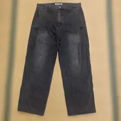 NINE HERE ブラックデニム ワイドパンツ ヴィンテージ加工