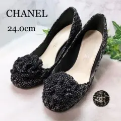 CHANEL シャネル 24cm ツイード グレー ココマーク カメリア