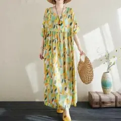 ペイント調マルチドット柄　ロングワンピース