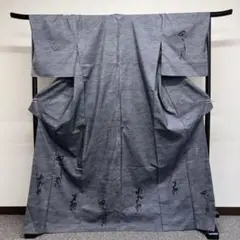 大島紬 作家もの 言葉が筆でく描かれた紺色の付け下げ 単衣 着物