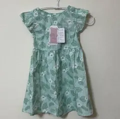 【新品未着用】女の子用花柄ワンピース　グリーン　綿１００％　１１０ｃｍ