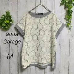 【アクアガレージ】トップス　Ｔシャツ　レース　花柄　Mサイズ　グレー×ホワイト
