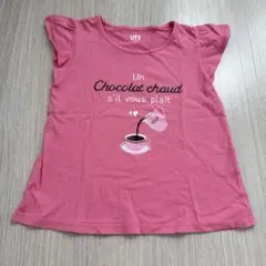 ユニクロ チョコレートイラスト ピンクTシャツ 110