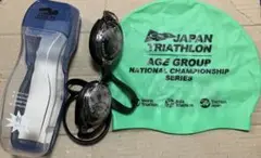 未使用のスイミング度付ゴーグルとusedシリコンキャップ