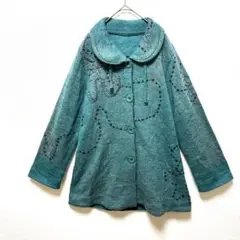 Colline jardin ウールコート L ミドル丈 丸襟 刺繍 花柄