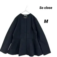 新品タグ付き/So close/ディノス/ノーカラーフレアジャケット/黒/M