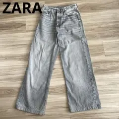 ZARA 美品　ハイウエスト　ワイド　ストレート　デニム　ジーンズ　M グレー