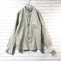 【無印良品】リネン バンドカラーシャツ Mサイズ グリーン系 麻 シンプル