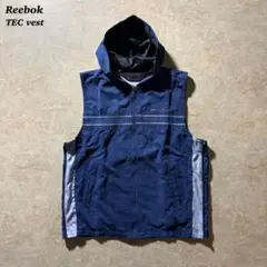 Reebokテックベスト古着フーディunisexブルー配色CBOY当時物スポーツ