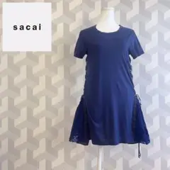 【sacai】サイドレース カットソー Tシャツ チュニック ネイビー サカイ.