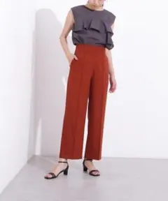 ナチュラルビューティーベーシック ピンタックハイウエストパンツ（S）ブラウン系