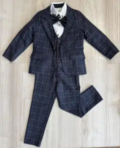 キッズ　フォーマルスーツ ネイビー チェック柄 100cm