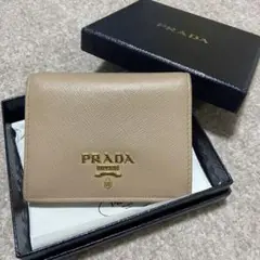 美品 PRADA 折財布 マルチカラー サフィアーノレザー ピンク