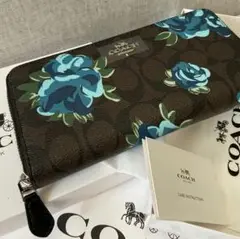 ブルー 新品未使用 コーチ お花柄 長財布